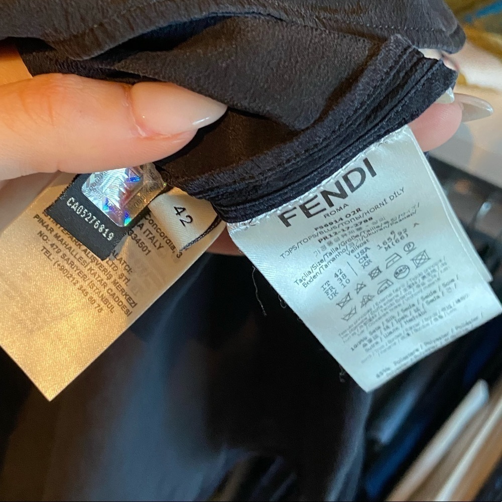 Fendi Silk Black T-shirt with Mesh Sleeve Detail Short Sleeve Shirt - Picture 5 of 5